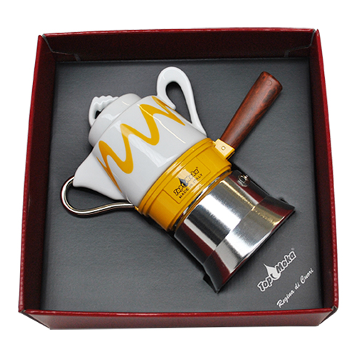 Confezione regalo caffettiera Top Moka Goccia gialla